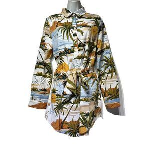 Palm Trees Beach Ocean Travel Scene long sleeve swim cover up Size S